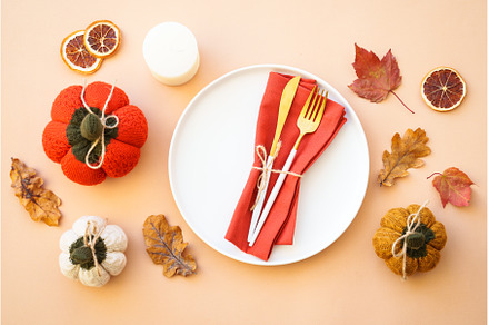 Autumn table setting on white, a Food & Drink Photo by Nadia-nb