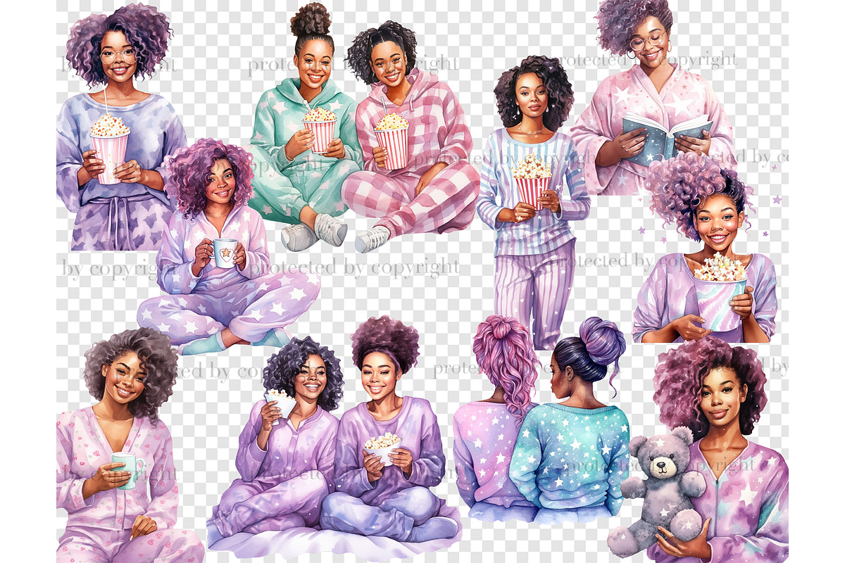Pajama Party Black Girls Clipart, a Person Illustration by GlamArtZhanna (Photo 4 of 5)