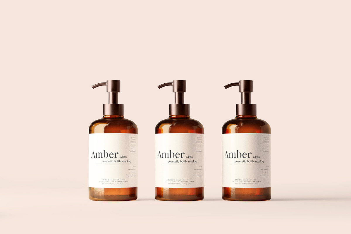 Amber Glass Pump Bottle Mockups, a Cups & Container Mockup by pmvch (Photo 3 of 10)