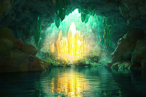 Majestic crystal cave with glowing f, a Photo by Iftikhar Alam