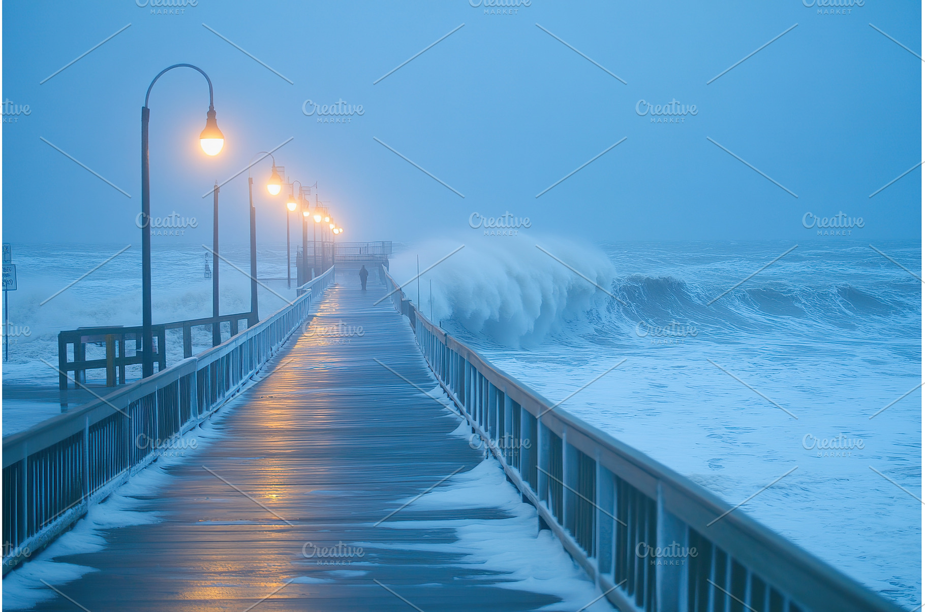 Winter Waves Crash on Pier with, a Nature Photo by Lermont51