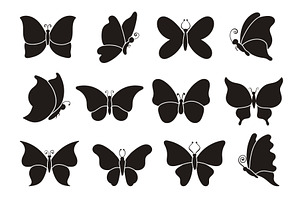 Butterfly Silhouettes. Black Winged