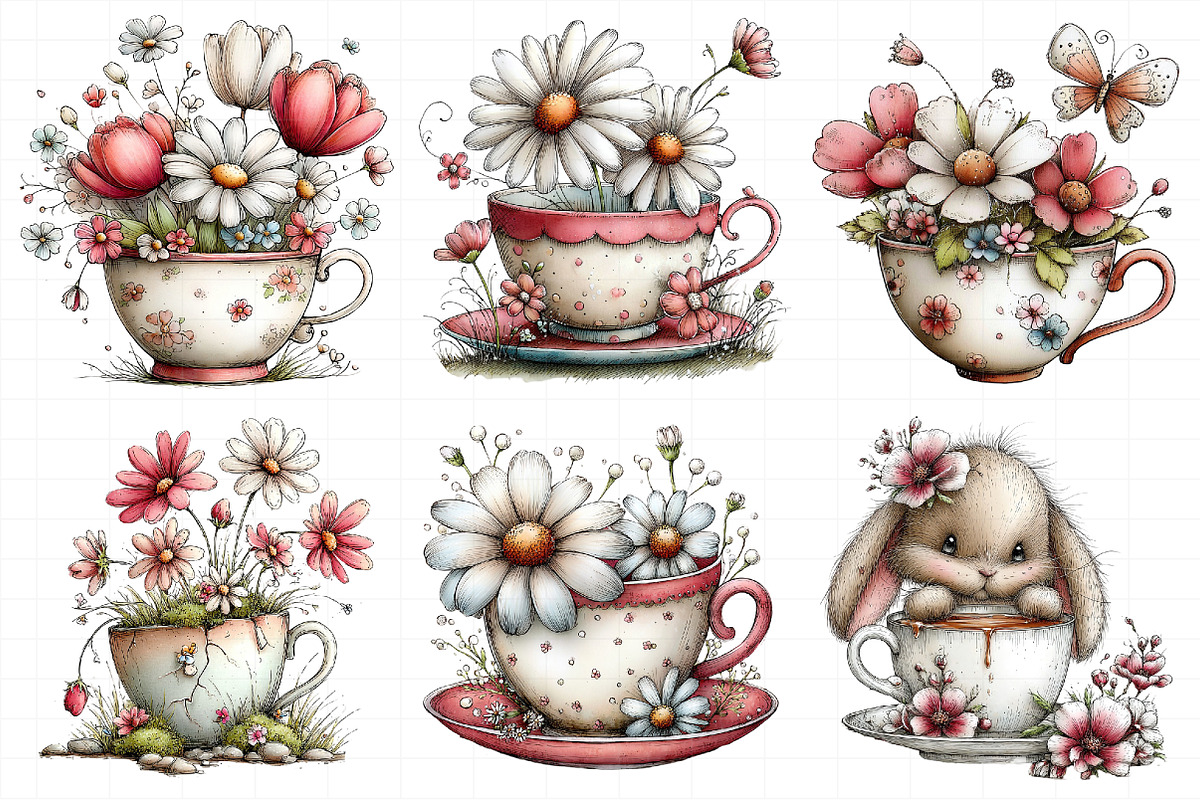 Whimsical Spring Tea Cup Clipart, an Illustration by Daily.Designs (Photo 7 of 7)