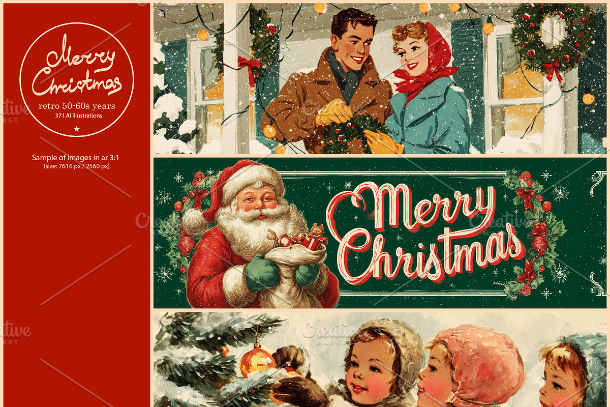 Retro Christmas illustrations, a Seasonal Illustration by Pundateam (Photo 4 of 7)