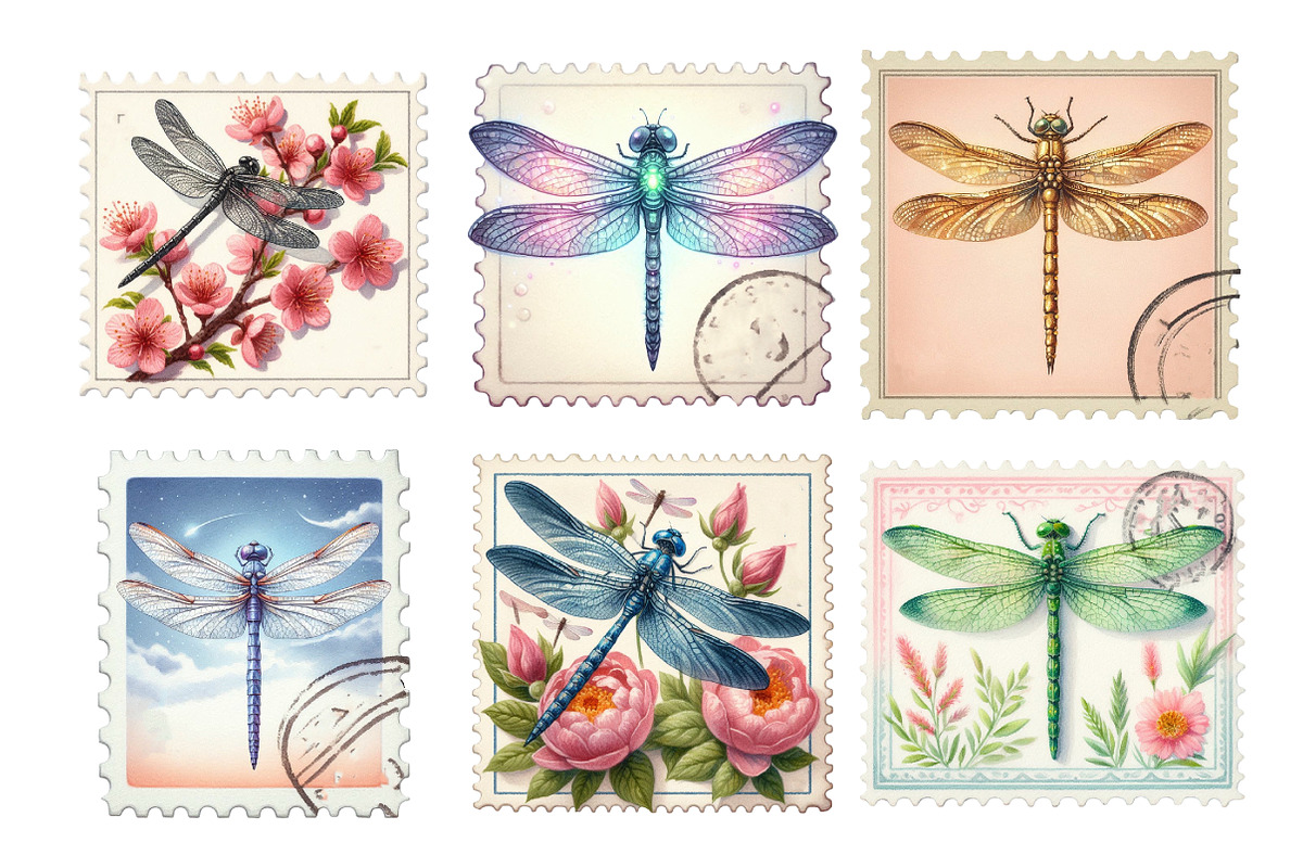 Dragonfly Postage Stamps Clipart, an Illustration by Daily.Designs (Photo 4 of 5)