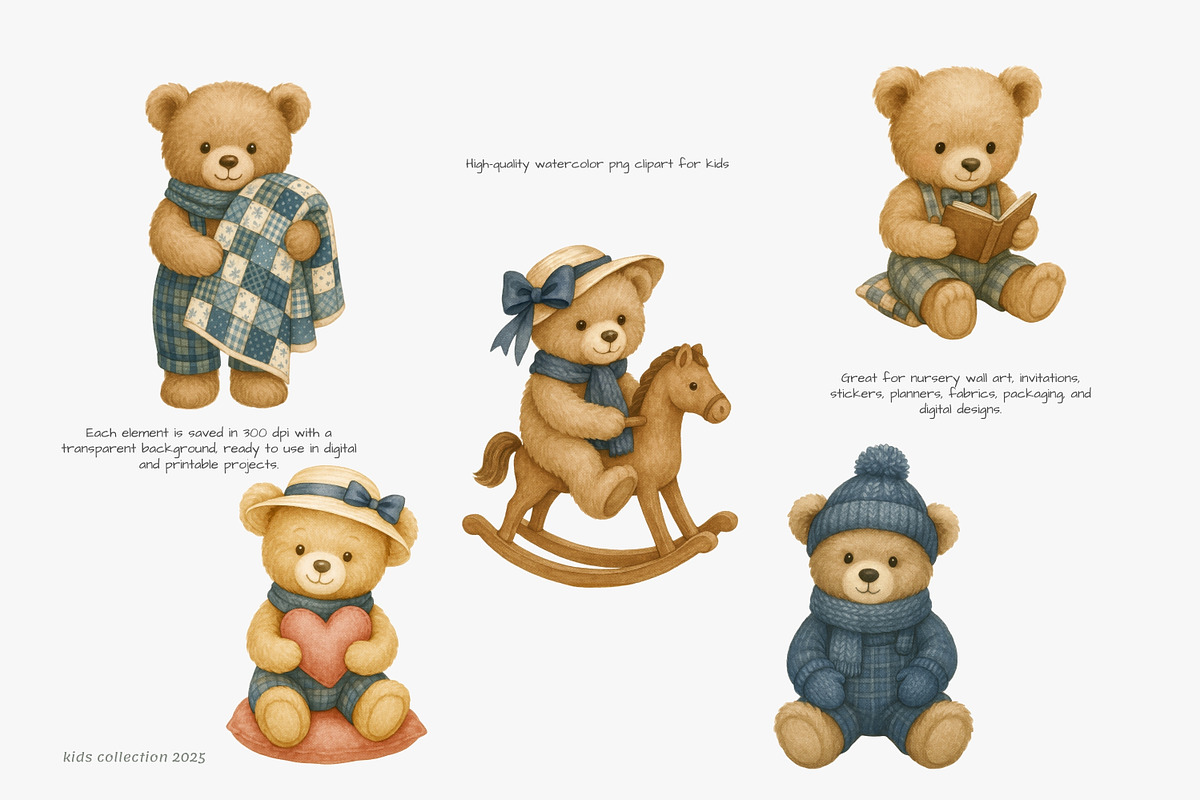 teddy bears and nursery clipart, a Decorative Illustration by Pink Studio Art (Photo 6 of 10)
