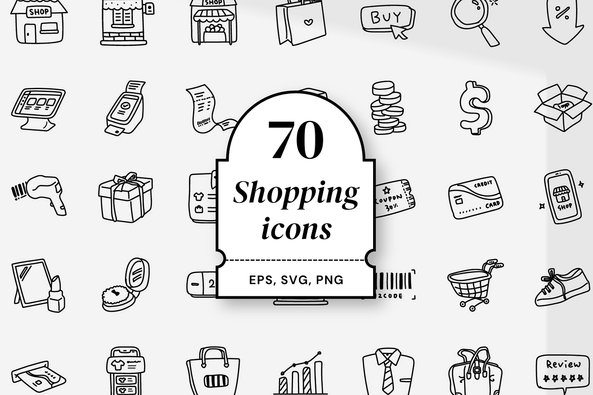 70 doodle icons 'shopping', an Outline Icon by Pinkbrush (Photo 1 of 5)