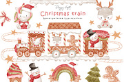Christmas train clip arts, an Illustration by TheHappyGiftArt (Thumbnail 1 of 5)