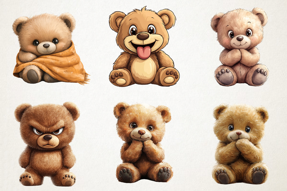 Cute Teddy Bear Emotions Clipart Bun, an Illustration by RobertsArt (Photo 5 of 7)