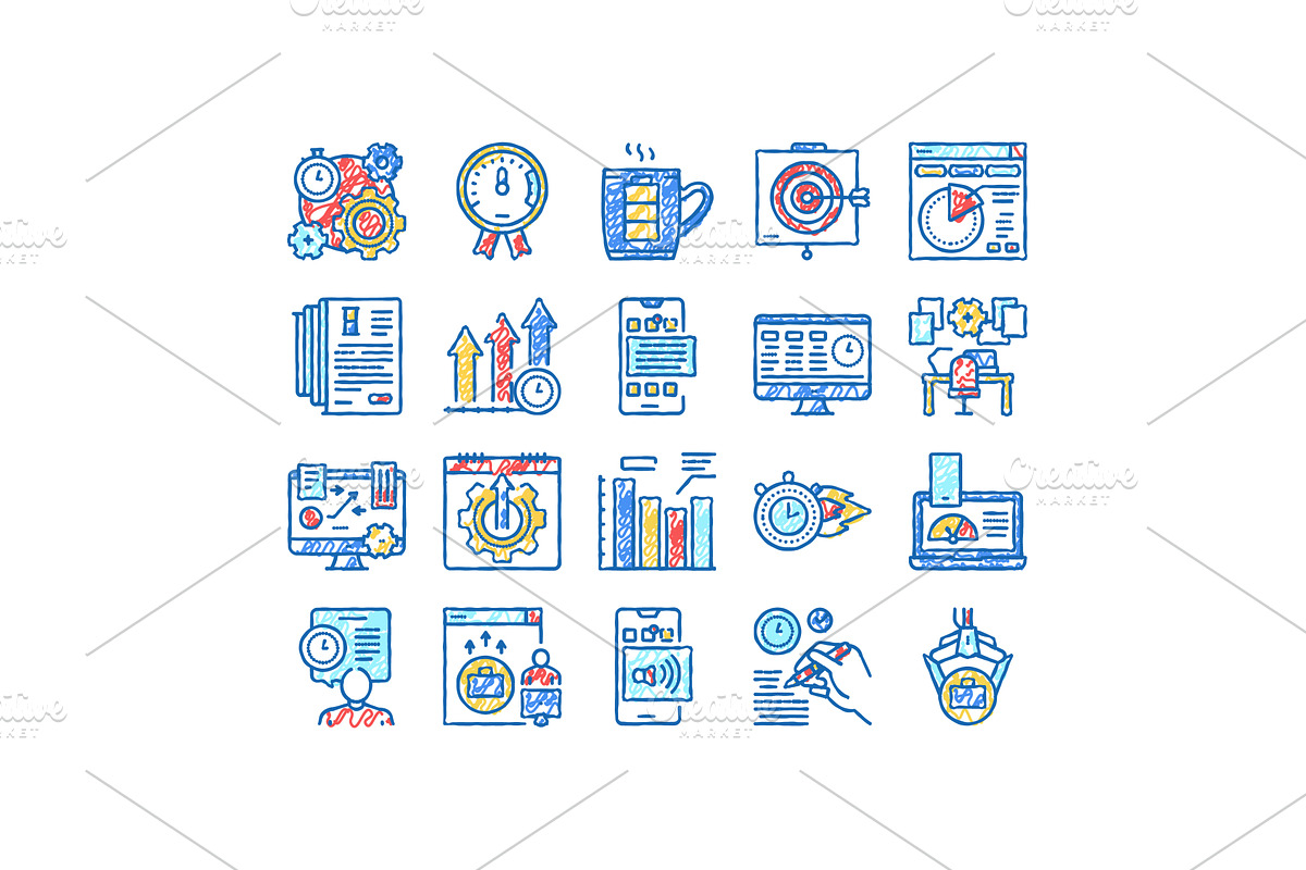 Productivity Manage set Icons hand, an Object Illustration by pikepicture