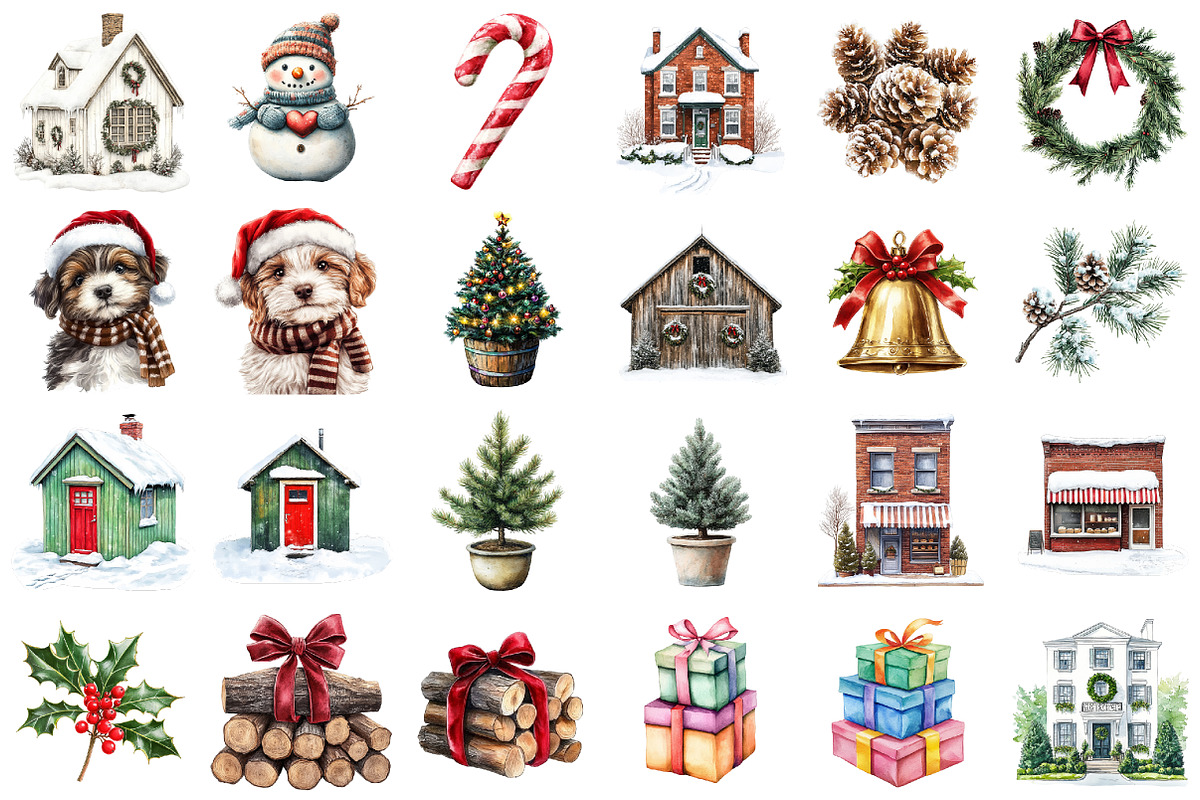 Christmas Tiny Village Clipart, a Seasonal Illustration by designcity5 (Photo 2 of 5)