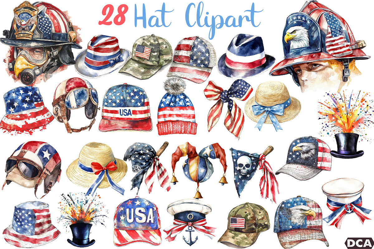 Hat 4th of July Clipart PNG Bundle, an Illustration by DreamCafeArt (Photo 1 of 7)