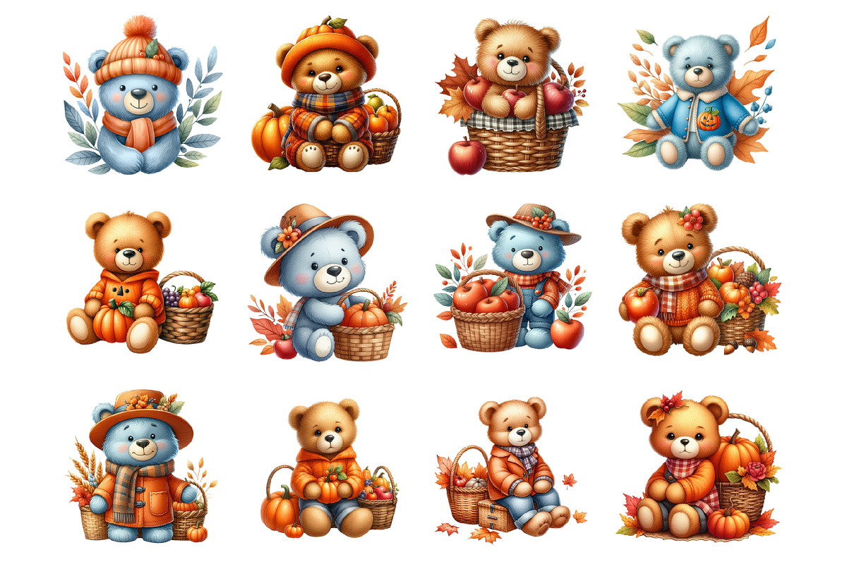Autumn Fall Teddy Bear, an Illustration by Design Market (Photo 3 of 3)