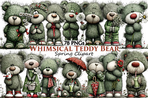 Whimsical Spring Teddy Bear Clipart, an Illustration by Pixels.Craft