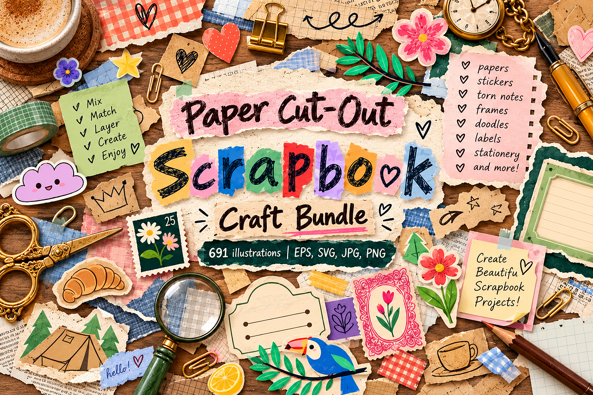 Paper Cut-Out Scrapbook Bundle, a Decorative Illustration by Anna Studio (Photo 7 of 28)