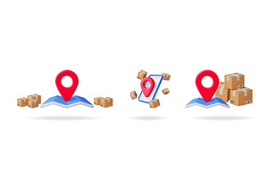 3d vector delivery set with map, a Technology Illustration by Abscent
