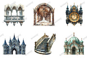Watercolor Gothic Palace Clipart, an Illustration by designcity5 (Thumbnail 2 of 5)