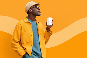 Stylish black man in yellow jacket, a Food & Drink Photo by MistyDay