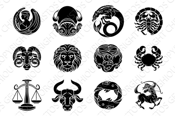 Zodiac horoscope astrology star signs symbols set, an Illustration by ...