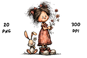 Whimsical Floral Girl and Bunny, an Animal Illustration by GiraffeCreative (Thumbnail 15 of 20)