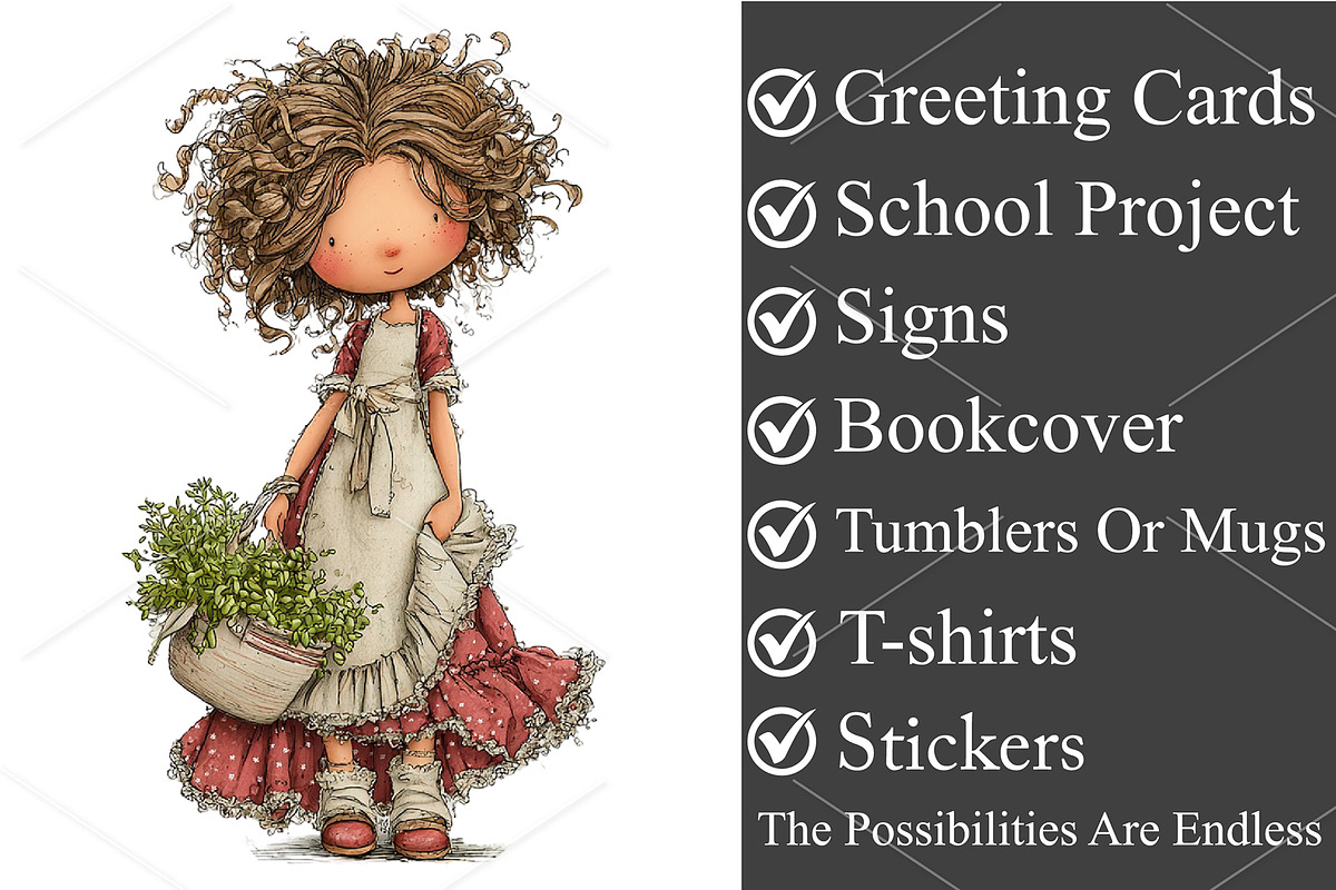 Watercolor Coquette Farm Girl PNG, a Seasonal Illustration by Canvas Craft (Photo 1 of 5)