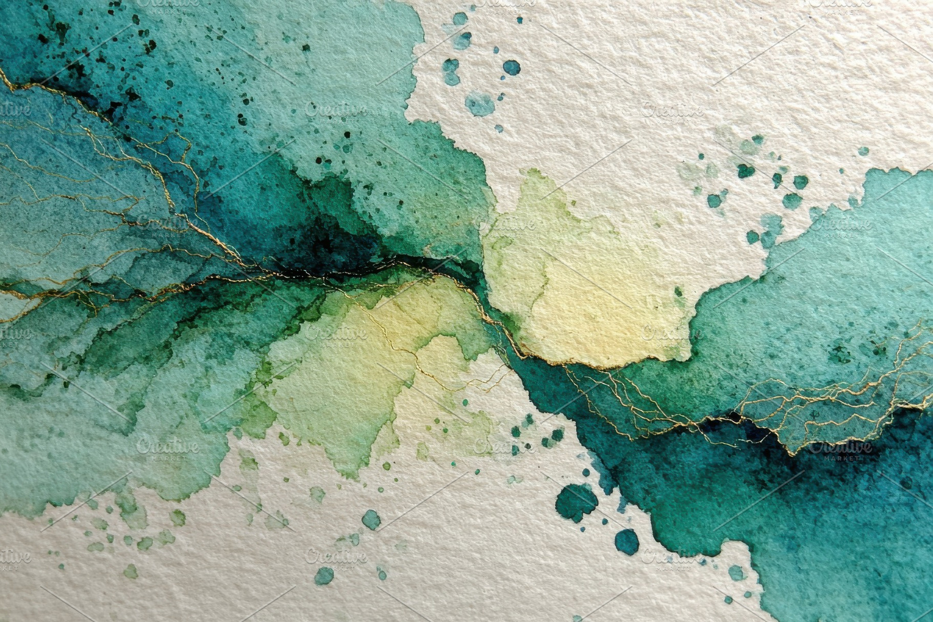 Abstract Teal Gold Watercolor Art Pa, a Photo by Pixeness Studio