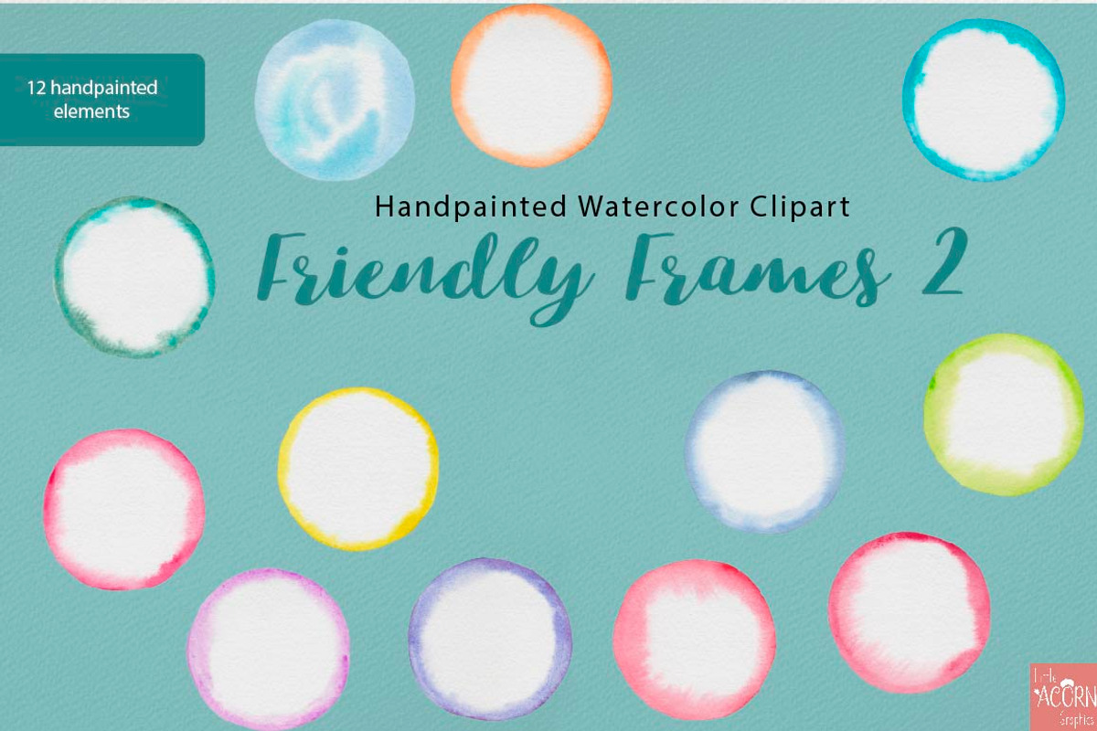 Watercolor Friendly Frames 2 Circles, an Object Graphic by LittleAcornGraphics (Photo 2 of 6)