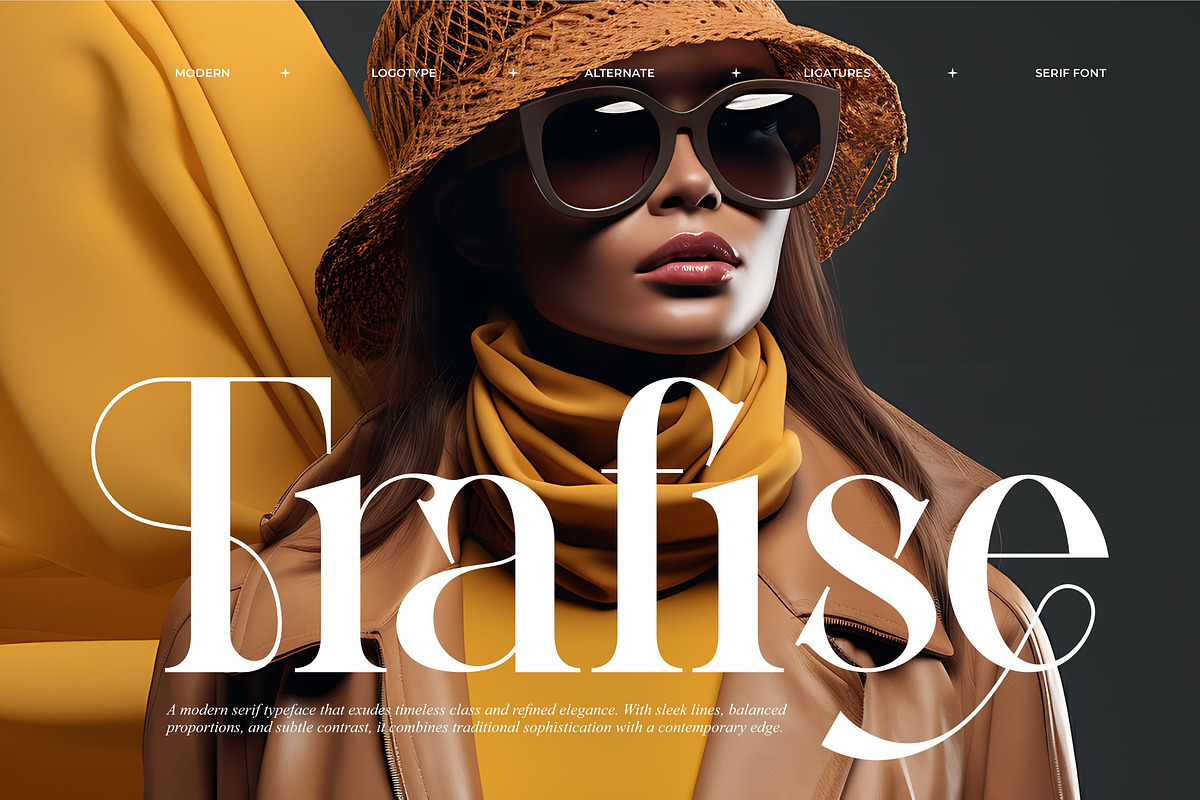Trafise || Modern Serif Font, a Serif Font by Idea Studio (Photo 1 of 10)