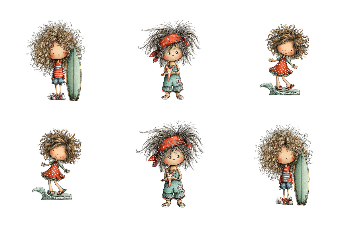 Whimsical Summer Girls Clipart, an Illustration by SinaCreation (Photo 2 of 7)