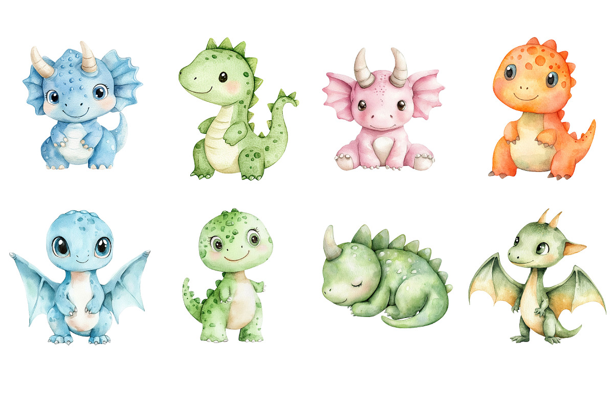Watercolor Dinosaur Clipart, a Seasonal Illustration by Design Market (Photo 5 of 5)
