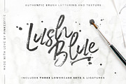 Lush Blue Textured Brush Script Font, a Script Font by Pink Coffie (Thumbnail 1 of 11)
