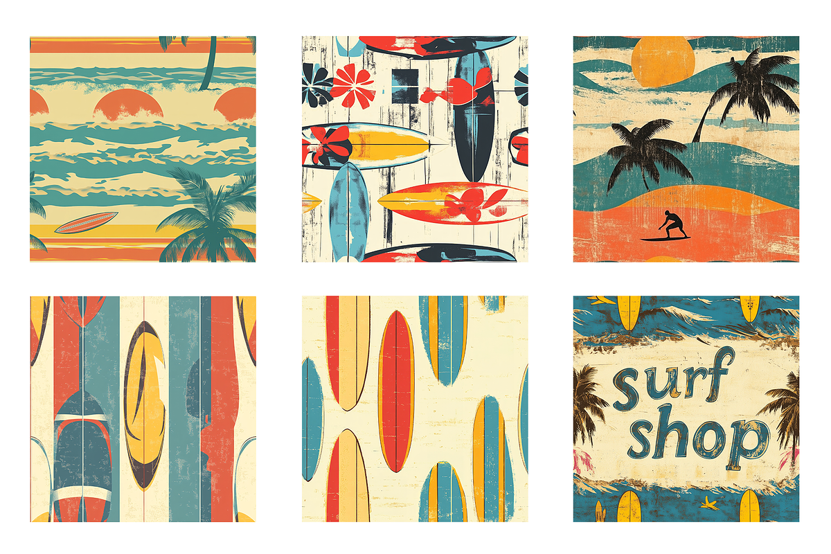 Retro Surfing Seamless Digital Paper, a Pattern Graphic by Chromolume Studio (Photo 2 of 15)