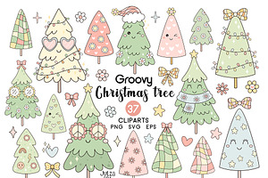 Groovy Retro Christmas Tree Clipart