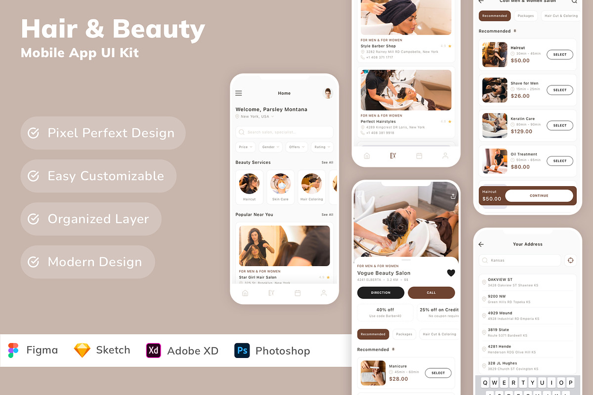 Hair & Beauty Mobile App UI Kit, an UI Kit Template by Betush