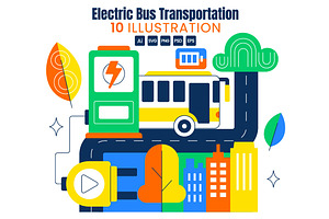 10 Electric Bus Transportation, a Transportation Illustration by denayunebgt