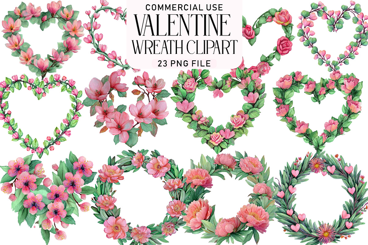 Valentine Wreath Watercolor Clipart, an Illustration by Daily.Designs (Photo 1 of 5)