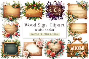 Watercolor Wood Sign Clipart