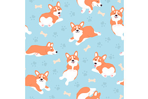 Corgi seamless pattern. Positive red, an Animal Illustration by LadadikArt