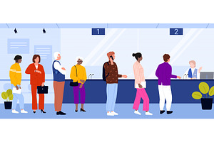 People waiting in line at bank, a Person Illustration by Flashvector