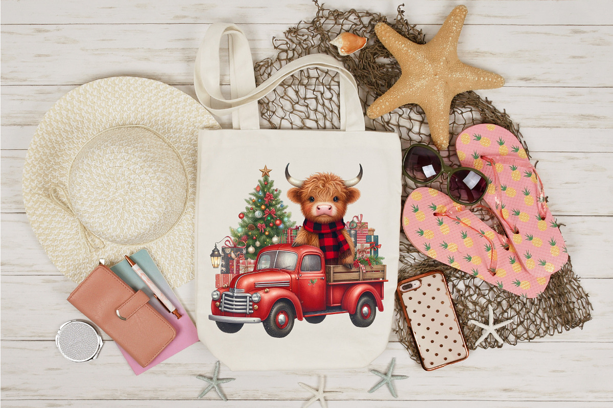 Christmas Highland Cow PNG, an Illustration by Designking (Photo 2 of 4)