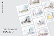 US City Skyline Watercolors 8x10, an Illustration by Bend Brand Design (Thumbnail 1 of 2)