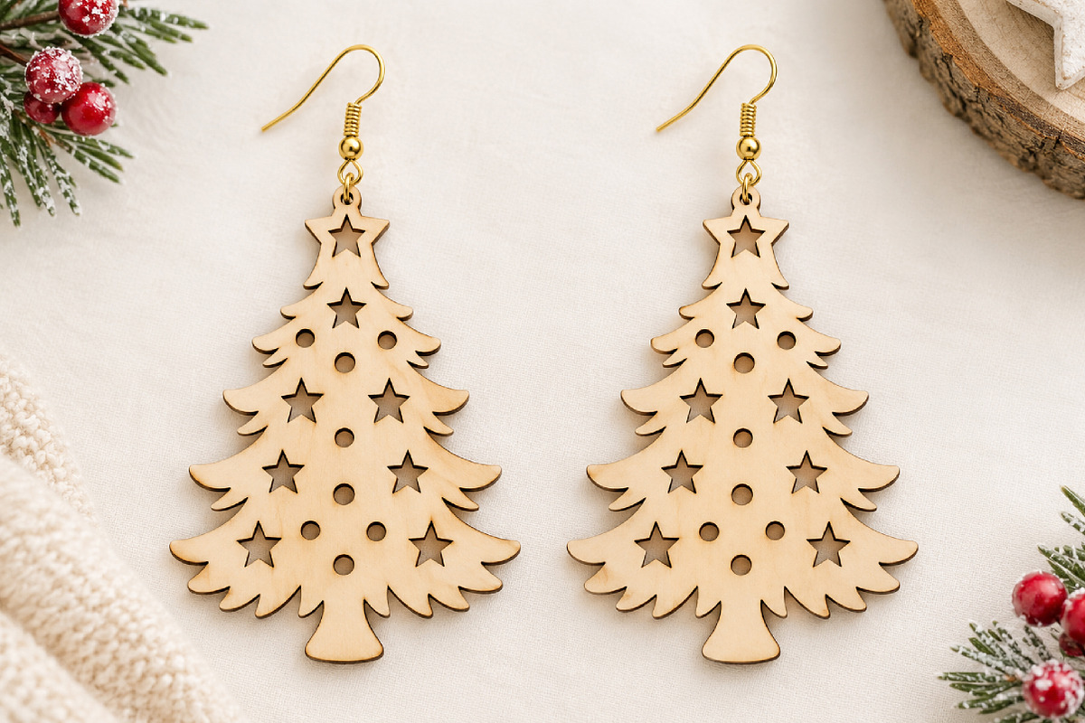 Christmas Tree Earrings Laser Cut, an Object Graphic by Canvas Craft (Photo 4 of 4)