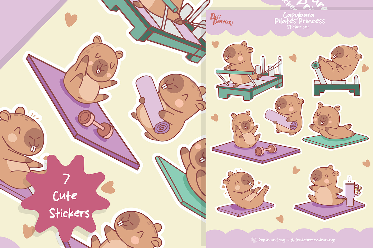 Capybara Pilates Princess Stickers, a Graphic by Dori Debreceni draws (Photo 2 of 8)