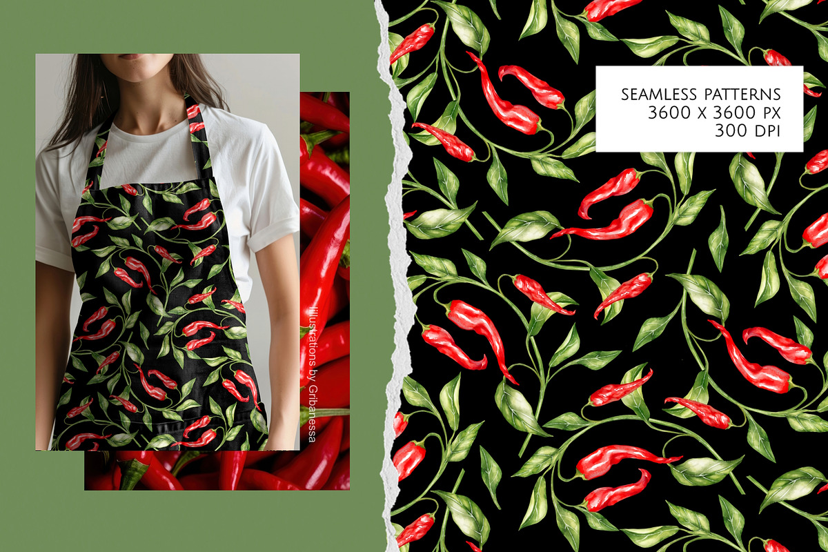 Chili Pepper Seamless Patterns Set, a Pattern Graphic by Gribanessa (Photo 2 of 3)