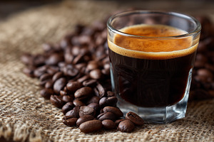 Rich shot of espresso in a glass, a Food & Drink Photo by MistyDay