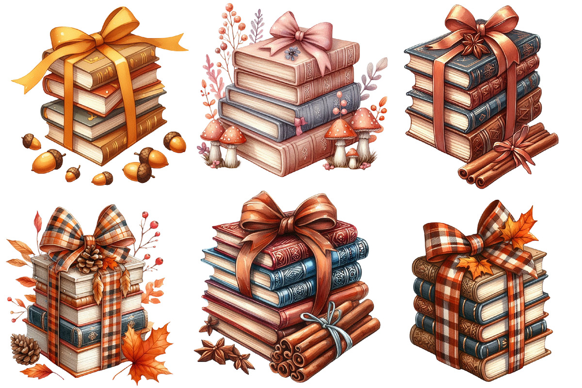 Autumn Bow Book Stack Sublimation, an Illustration by Designworld (Photo 2 of 5)