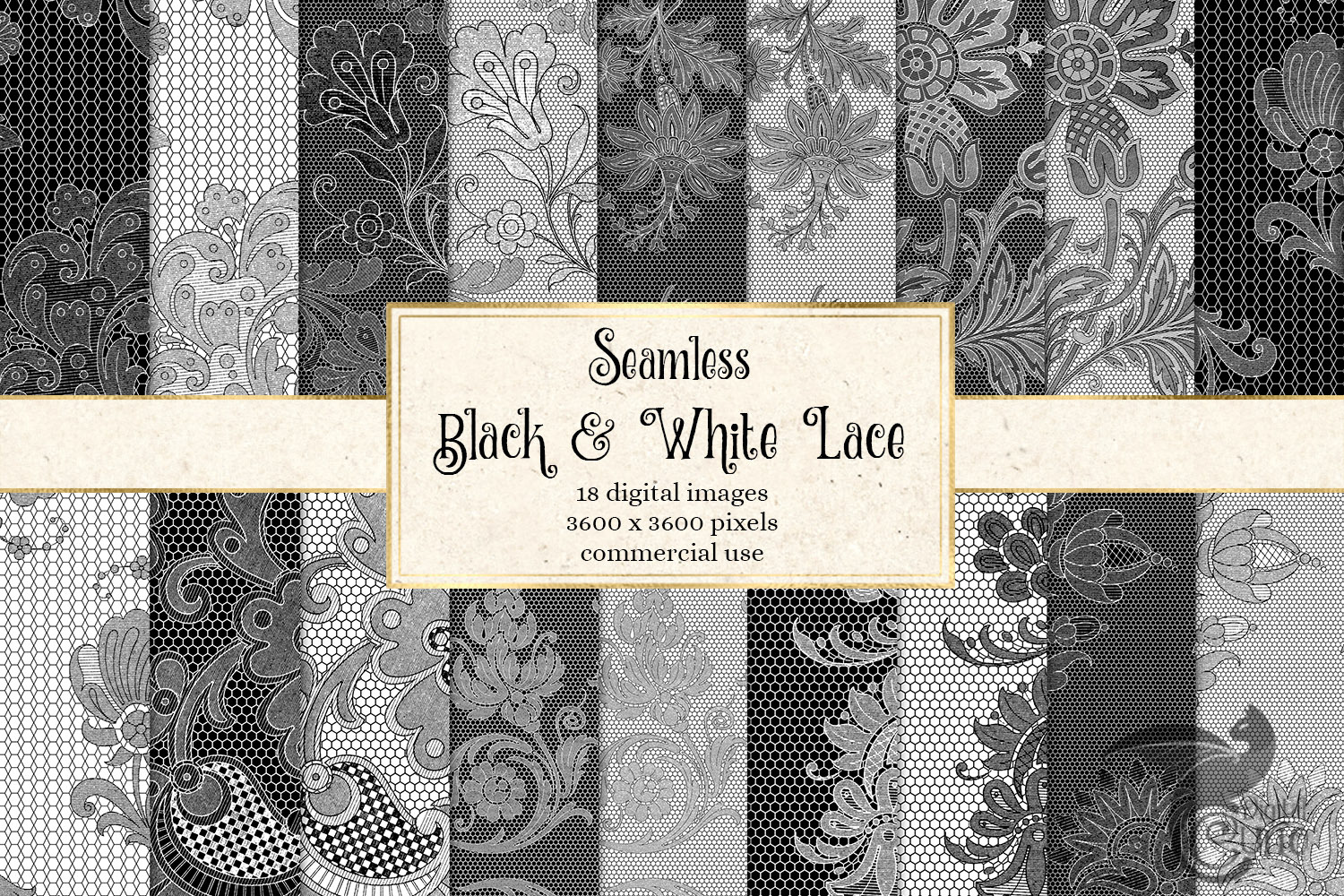 Black and White Lace Digital Paper, a Pattern Graphic by Digital Curio