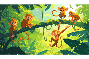 Monkey in jungle. Cartoon cute ape, an Animal Illustration by Stock-Smart-Start