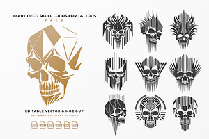 Art Deco Skull Logos For Tattoos X10