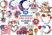 watercolor floral 4th of july, an Illustration by DreamCafeArt (Thumbnail 1 of 5)